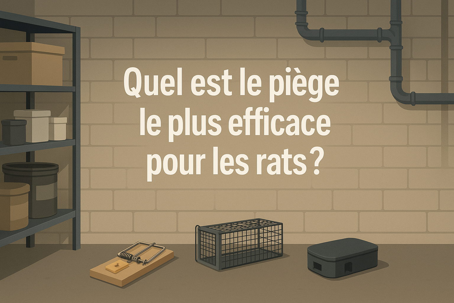 Piège efficace pour rats dans un sous-sol domestique Illustration d’un piège efficace pour rats dans un sous-sol domestique avec différents dispositifs