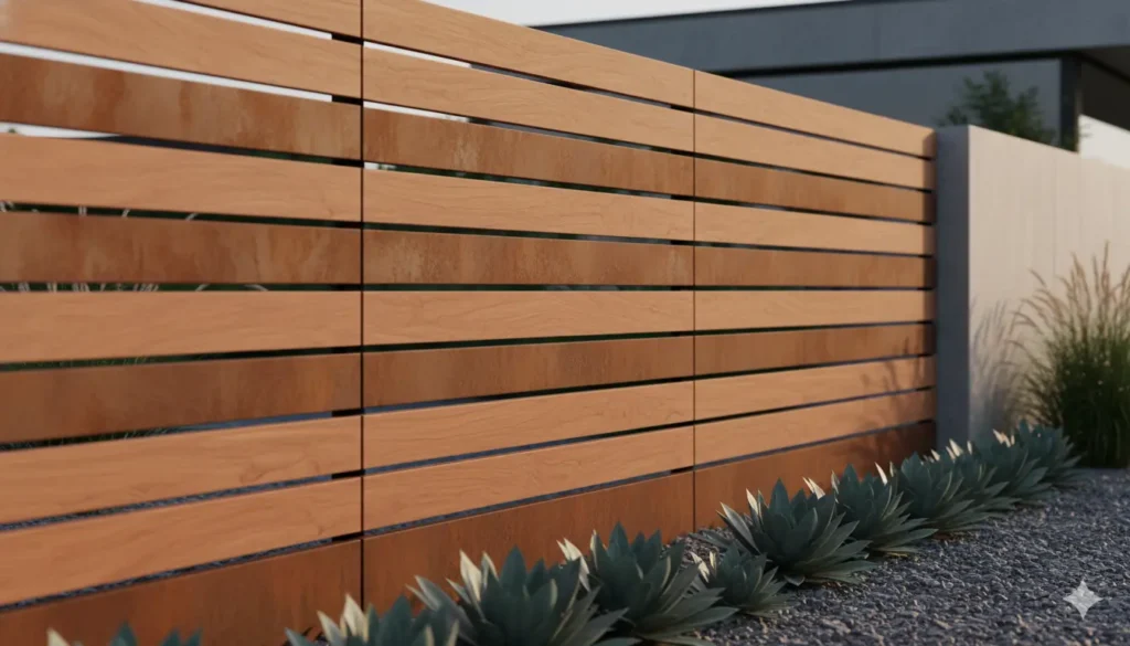 mélange bois et acier corten