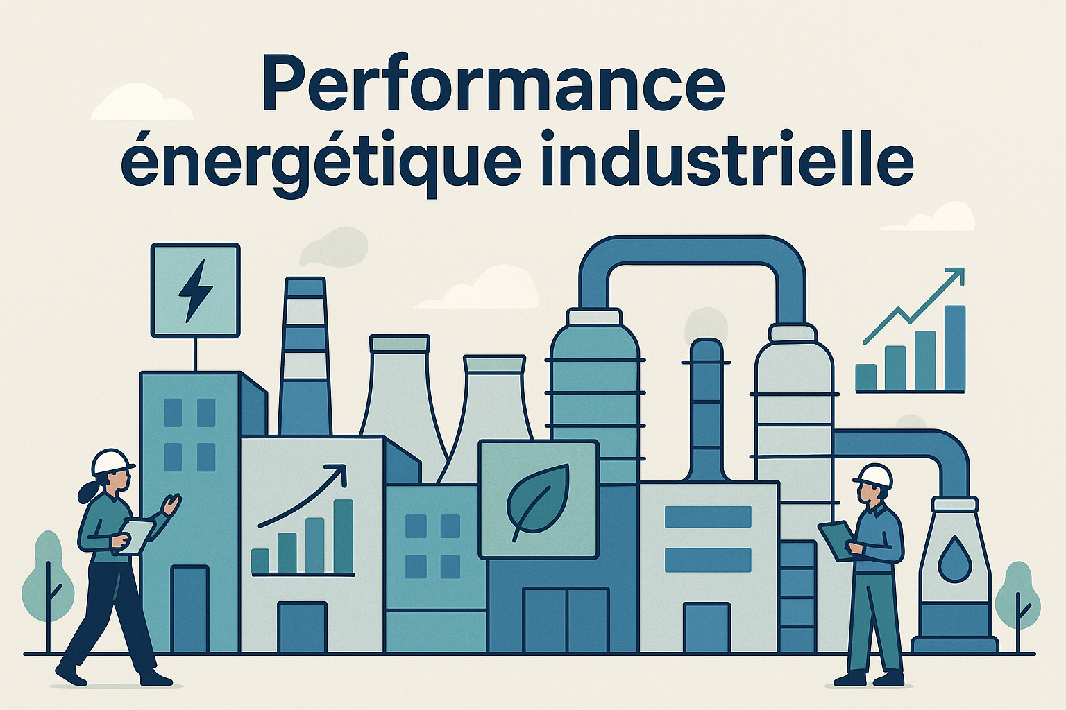 Performance énergétique site industriel moderne Illustration performance énergétique site industriel moderne