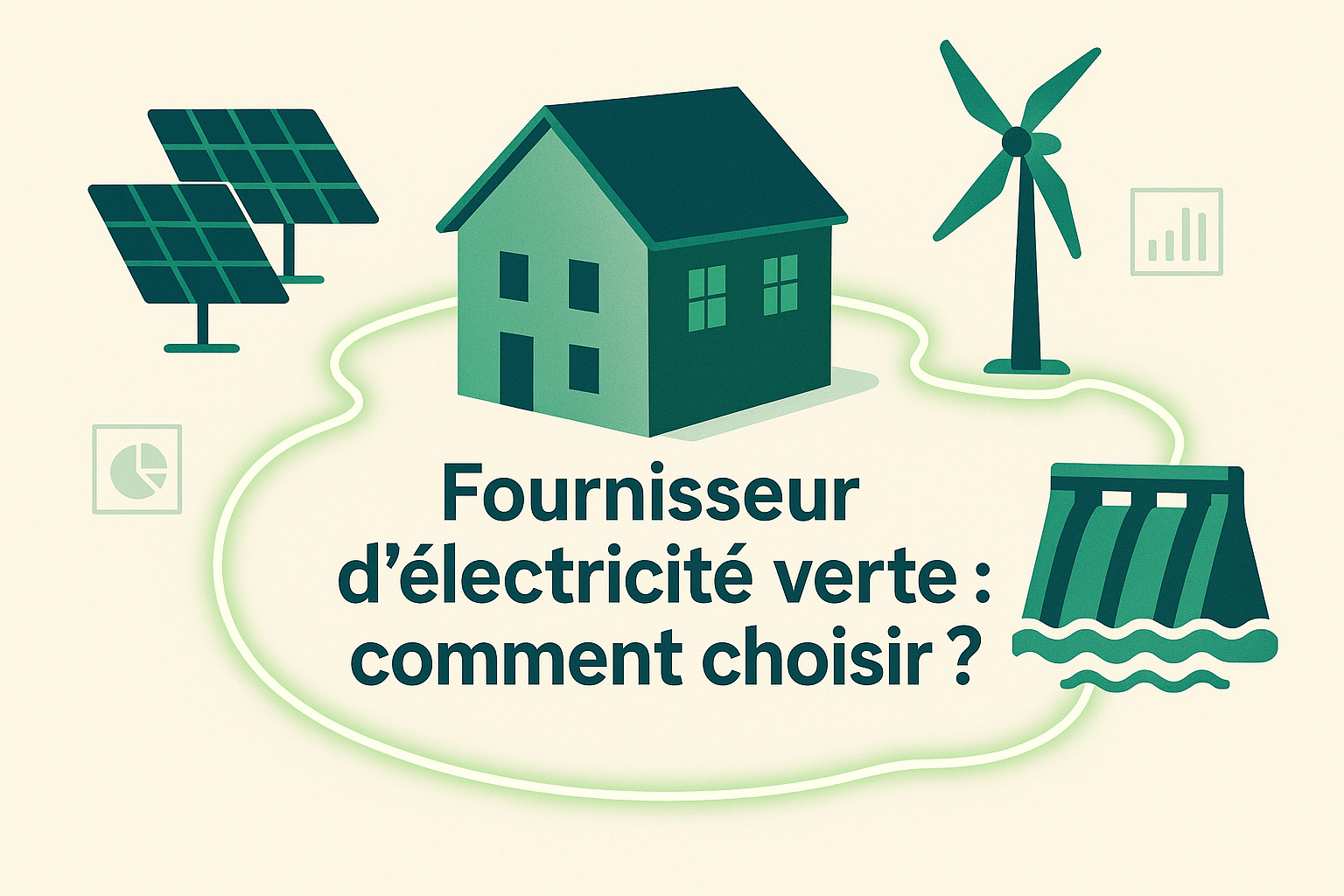 illustration d une maison reliée à des énergies renouvelables pour choisir son fournisseur d electricite verte