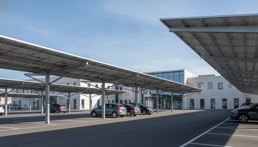 Ombrières photovoltaïques sur le parking d’un bâtiment public
