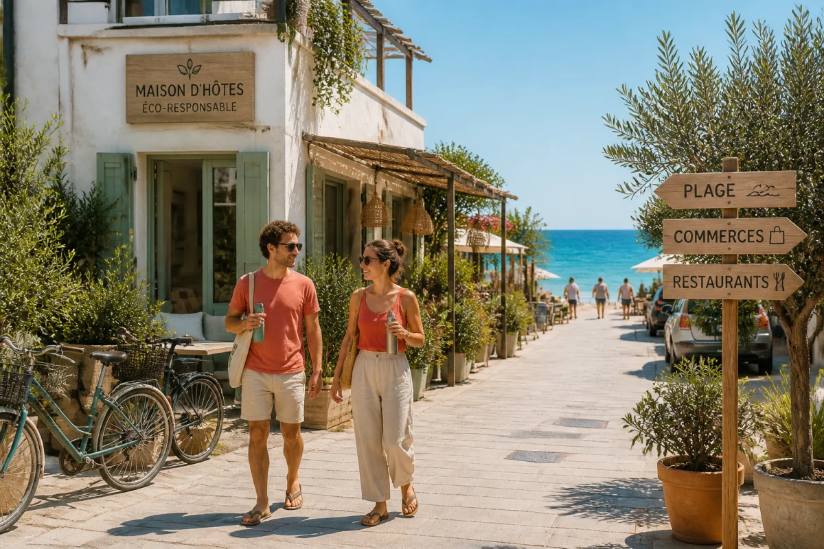 Écotourisme en bord de mer : hébergement écoresponsable proche de la plage, commerces, restaurants et déplacements sans voiture